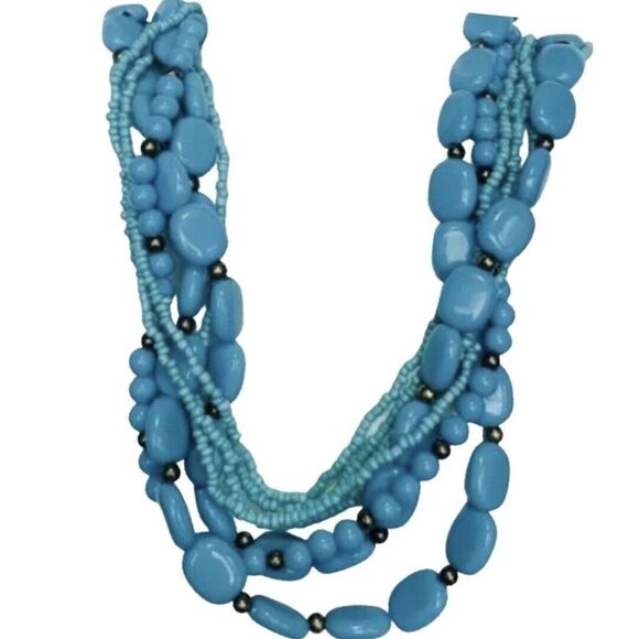 Womens Blue Simulated Turquoise Southwestern Beaded Vintage Boho Necklace - Picture 2 of 9